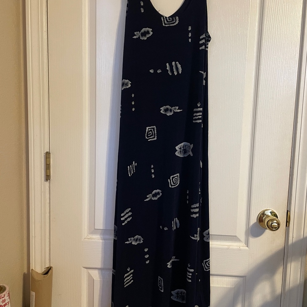 Vintage Jostar Navy Hawaiian Maxi Dress Made in USA Large Vacation‎ Beach Travel